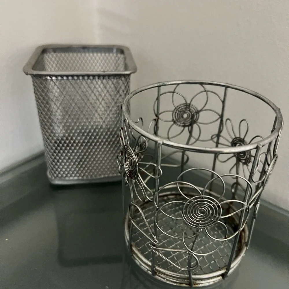 Silver Wire Mesh Pencil Holders